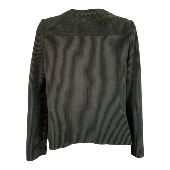 Peter Nygard Womens Jacket Black Floral Zipper Embroidered Knitted Leather M - Picture 2 of 9